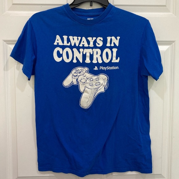 EUC M PlayStation Always in Control royal blue w/white screen graphic tee Medium - Picture 1 of 3